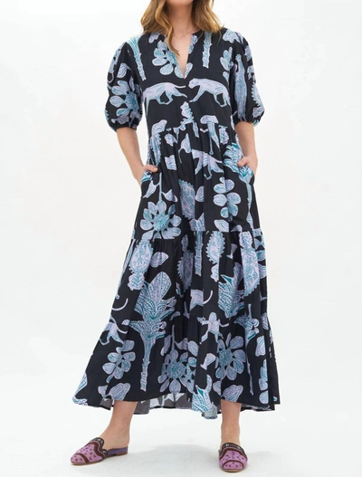 Oliphant Puff Sleeve Maxi Dress In Lamu Black In Multi