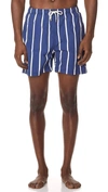 Solid & Striped The Classic Drawstrings Swim Shorts Trunks In Bondi Slate Stripe In Blue