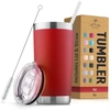 Zulay Kitchen Double Walled Insulated Travel Mug For Hot And Cold Drinks With Lid And Straw In Red