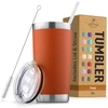 Zulay Kitchen Double Walled Insulated Travel Mug For Hot And Cold Drinks With Lid And Straw In Orange