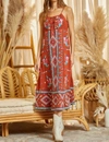 Savanna Jane Embroidered Midi Dress With Tie Front Details In Rust In Multi