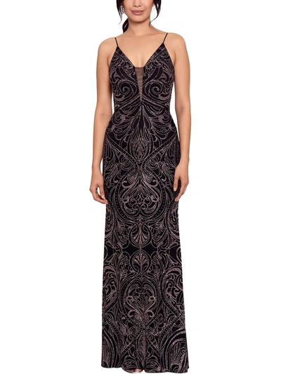 B & A By Betsy And Adam Womens Glitter Long Evening Dress In Black