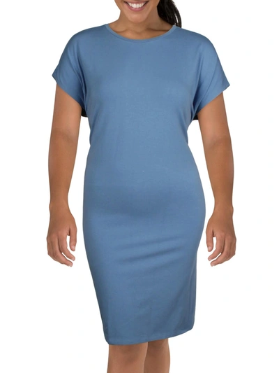 Eileen Fisher Plus Womens Crewneck Knee Length T-shirt Dress In Blue