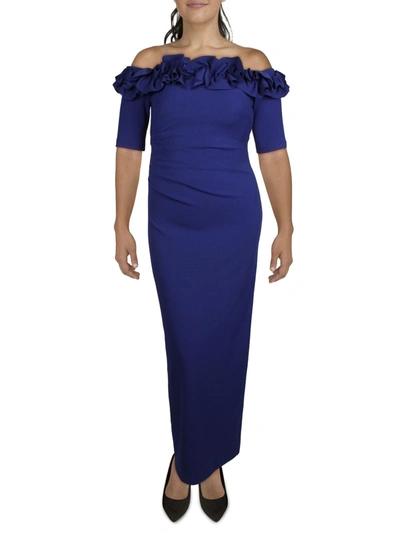 Xscape Womens Crepe Maxi Evening Dress In Blue