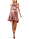 CITY STUDIO JUNIORS WOMENS SATIN HI-LOW FIT & FLARE DRESS