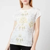 TED BAKER SONJJA PAPYRUS PRINTED WOVEN FRONT T-SHIRT IN WHITE/YELLOW