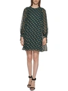 CALVIN KLEIN PETITES WOMENS PRINTED TIE-CUFF SLEEVE SHIFT DRESS