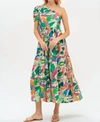OLIPHANT ONE SHOULDER MAXI DRESS IN GREEN POLLY