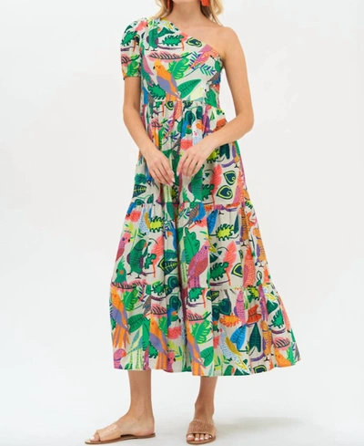 Oliphant One Shoulder Maxi Dress In Green Polly In Multi