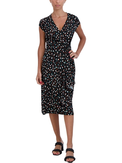 SIGNATURE BY ROBBIE BEE PETITES WOMENS DOTTED KNEE MIDI DRESS