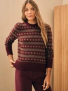 Faherty Highland Fair Isle Puff Sleeve Sweater In Maroon Multi