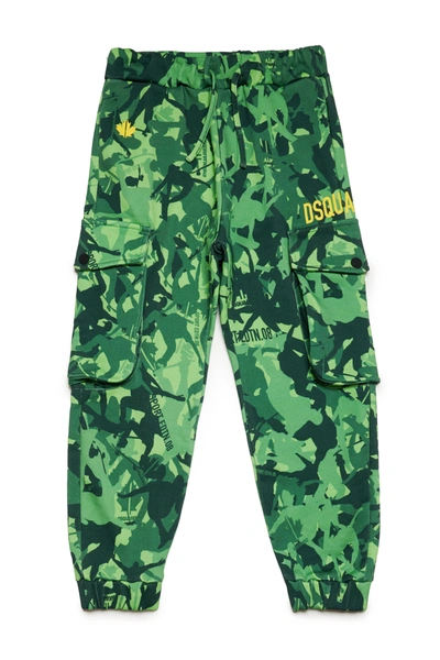 Dsquared2 Kids' Camouflage-print Cargo Track Trousers In Green