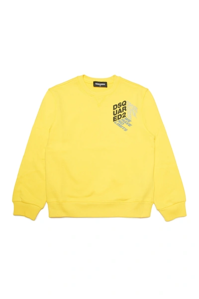 Dsquared2 Kids' Logo-print Cotton Sweatshirt In Yellow