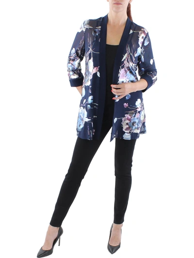 R & M Richards Petites Womens Mesh Foiled Open-front Blazer In Multi