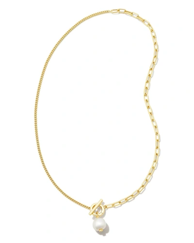Kendra Scott Cultured Freshwater Pearl (10 X 8mm) Split Chain Toggle 17" Pendant Necklace In Gold