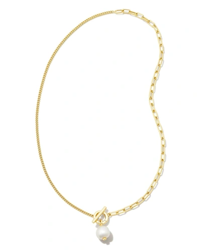 Kendra Scott Cultured Freshwater Pearl (10 X 8mm) Split Chain Toggle 17" Pendant Necklace In White Pearl