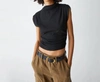 Michael Stars Amara Ruched Cowl Neck Rib T-shirt In Black