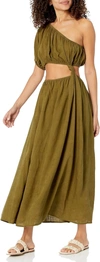 Moon River One-shoulder Cutout Midi Dress In Green