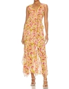 Misa Claudita Floral Chiffon Ruffle Maxi Dress In Multi