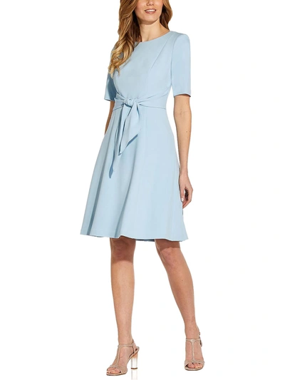Adrianna Papell Womens Tie Front Knee Fit & Flare Dress In Blue