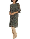London Times Patterned Belted Midi Dress In Blue