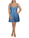 BLONDIE NITES JUNIORS WOMENS SATIN LACE-UP FIT & FLARE DRESS