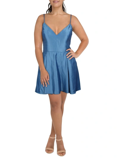 Blondie Nites Juniors Womens Satin Lace-up Fit & Flare Dress In Blue