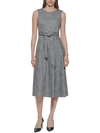 CALVIN KLEIN WOMENS HOUNDSTOOTH MIDI FIT & FLARE DRESS