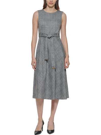 Calvin Klein Womens Houndstooth Midi Fit & Flare Dress In Multi