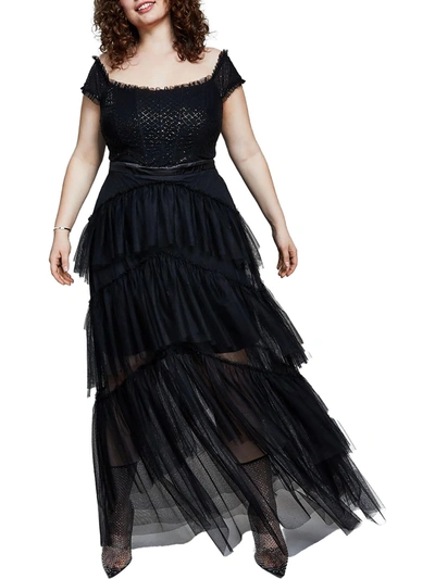 City Studio Plus Womens Tulle Glitter Evening Dress In Black