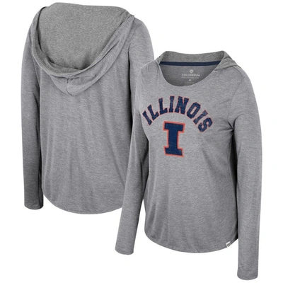 Colosseum Grey Illinois Fighting Illini Distressed Heather Long Sleeve Hoodie T-shirt
