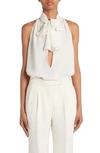 TOM FORD TIE NECK CUTOUT SLEEVELESS SILK GEORGETTE TOP