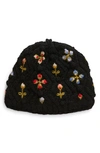 French Knot Tilly Floral Embroidered Wool Knit Hat In Black