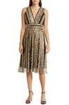 MARCHESA NOTTE METALLIC EMBROIDERY COCKTAIL DRESS
