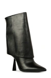 Black Suede Studio Cecille Leather Foldover Stiletto Boots In Silver Metallic L