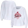 Wear By Erin Andrews Women's  White Wisconsin Badgers Diamond Long Sleeve Cropped T-shirt In White