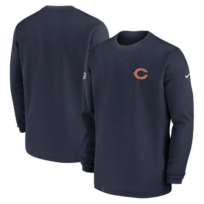 Nike Navy Chicago Bears 2023 Sideline Throwback Heavy Brushed Waffle Long Sleeve Top In Blue