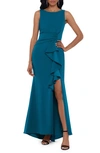Betsy & Adam Petite Ruffled Boat-neck Gown In Azure