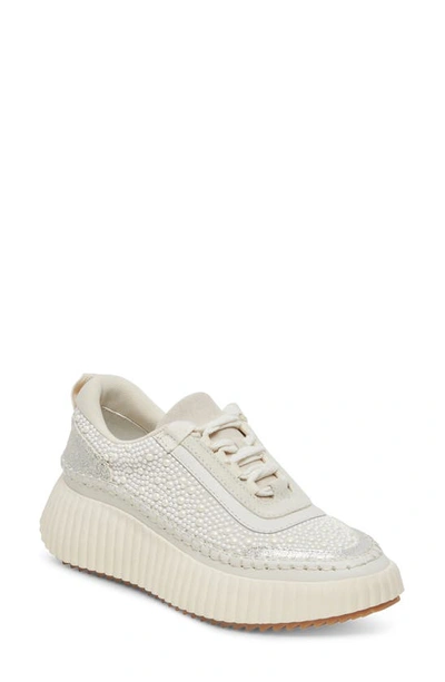 Dolce Vita Dolen Vanilla Pearl Genuine Suede Leather Platform Sneakers In White