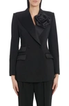Dolce & Gabbana Wool Tuxedo Jacket With Floral Applique Detail In Black