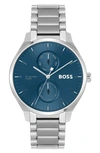 Hugo Boss Blue-dial Watch With Stainless-steel Link Bracelet Men's Watches In Blue