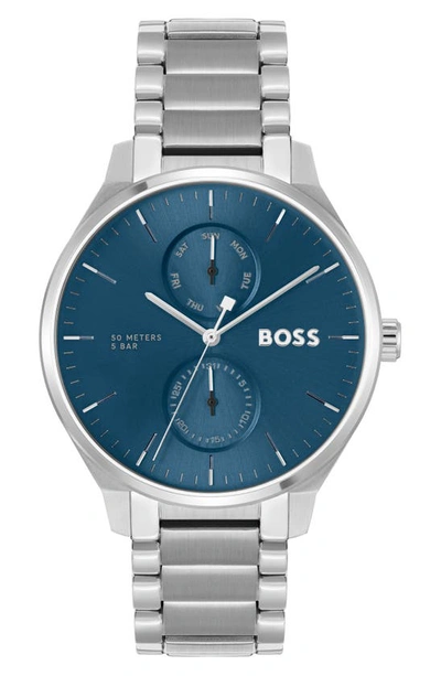 Hugo Boss Blue-dial Watch With Stainless-steel Link Bracelet Men's Watches In Assorted-pre-pack