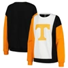 GAMEDAY COUTURE GAMEDAY COUTURE WHITE/BLACK TENNESSEE VOLUNTEERS VERTICAL COLOR-BLOCK PULLOVER SWEATSHIRT