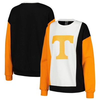 GAMEDAY COUTURE GAMEDAY COUTURE WHITE/BLACK TENNESSEE VOLUNTEERS VERTICAL COLOR-BLOCK PULLOVER SWEATSHIRT