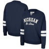 Colosseum Women's  Navy Distressed Michigan Wolverines Perfect Date Notch Neck Pullover Sweatshirt In Navy