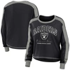 Wear By Erin Andrews Women's  Black, Silver Las Vegas Raiders Color Block Modest Crop Long Sleeve T-s In Black