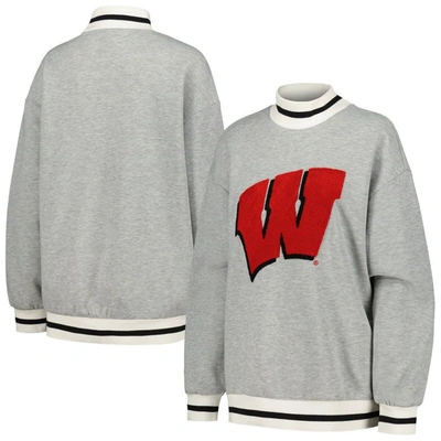 Gameday Couture Women's  Ash Wisconsin Badgers In It To Win It Sporty Mock Neck Pullover Sweatshirt