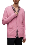 Allsaints Renn Brushed Relaxed Fit Cardigan In Rouge Pink