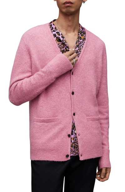 Allsaints Renn Brushed Relaxed Fit Cardigan In Rouge Pink