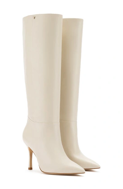 Larroude Kate Pointed Toe Knee High Boot In Ivory